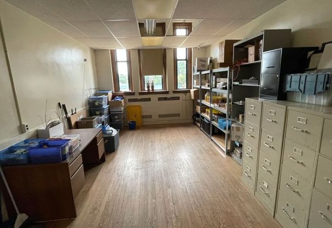Organized, spotless storage room after an Amelia Shine Cleaning Services move-out clean